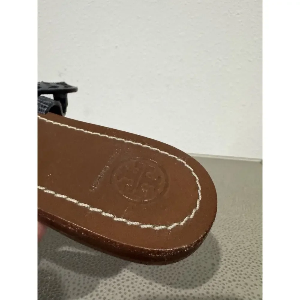 Tory Burch Women's Gabriel Veg Leather Flat Thong Perfect Blue Sz 7 M